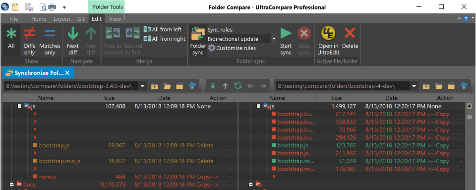 Folder compare, merge and sync